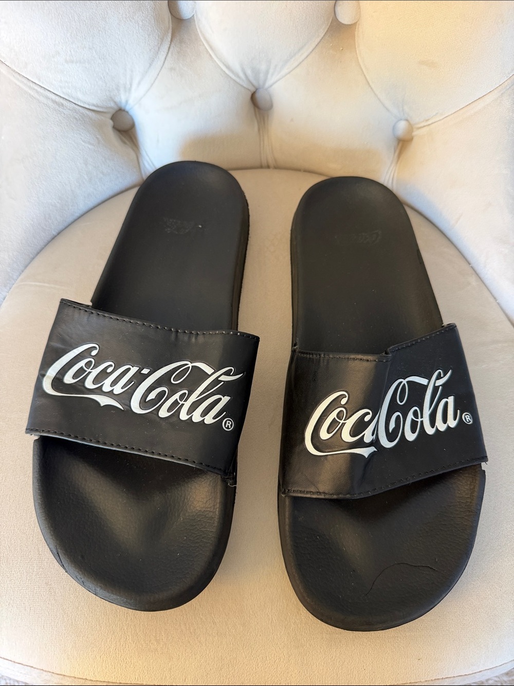 Coca Cola Slides Sandals Black & White Sz Large
